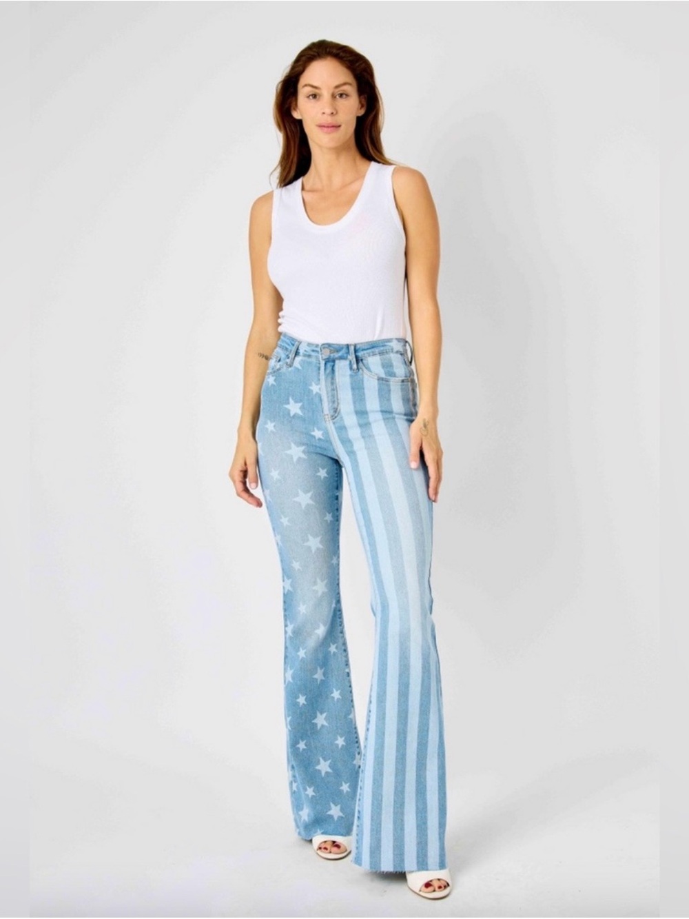 Judy Blue Light Blue Star & Stripe Flare Jeans